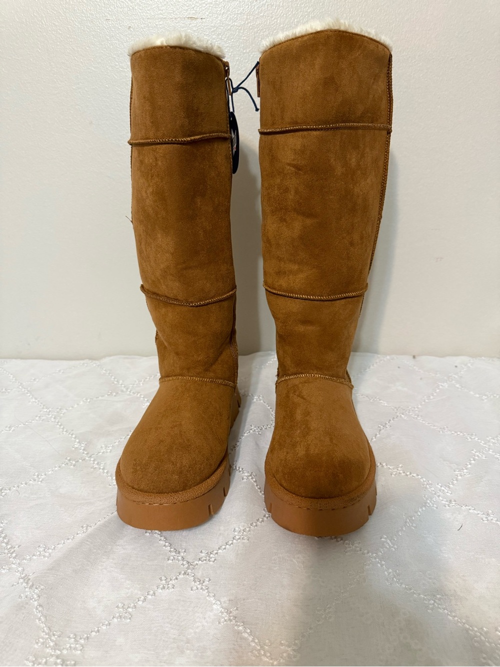 White Mountain Tall Chestnut Suede Fur-Lined Boots